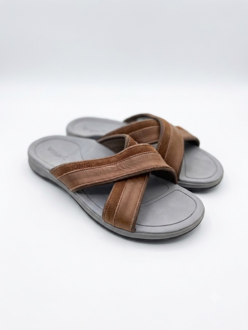 Vionic Women's Brown Cross-Strap Slide Sandals Size 12